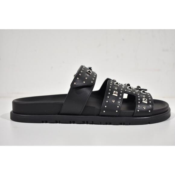 Hermes Chypre Sandal Black Studded Stud Punk Rock H Logo Strap Slide Flat 38 - Picture 2 of 16